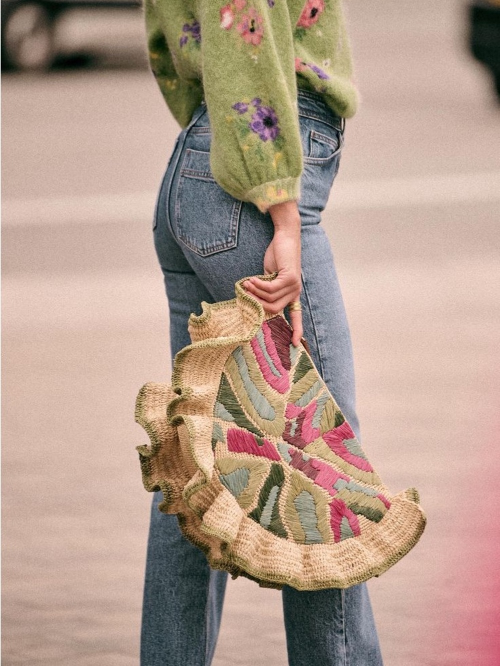Sézane Mila Oversized Raffia Colorful Clutch Pouchette NOWT in Dust Bag Purse